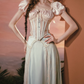 Adorable Short Sleeve Pink & Blue Prom Dress Lace Square Neck A-Line Evening Dress C8549