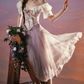 Romantic Off-Shoulder Purple Prom Dress Lace Floral Bodice A-Line Evening Dress C8550