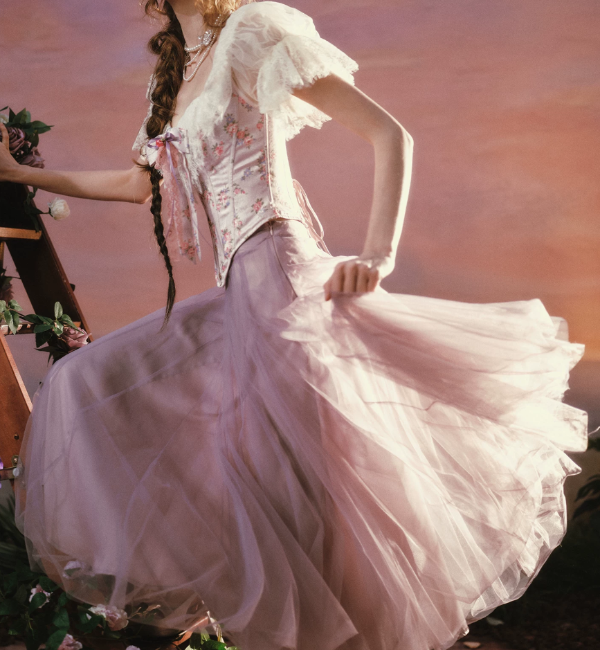 Romantic Off-Shoulder Purple Prom Dress Lace Floral Bodice A-Line Evening Dress C8550