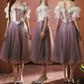 Romantic Off-Shoulder Purple Prom Dress Lace Floral Bodice A-Line Evening Dress C8550