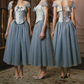 Trendy Short Sleeve Blue Prom Dress Tulle Lace A-Line Evening Dress C8551