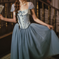 Trendy Short Sleeve Blue Prom Dress Tulle Lace A-Line Evening Dress C8551