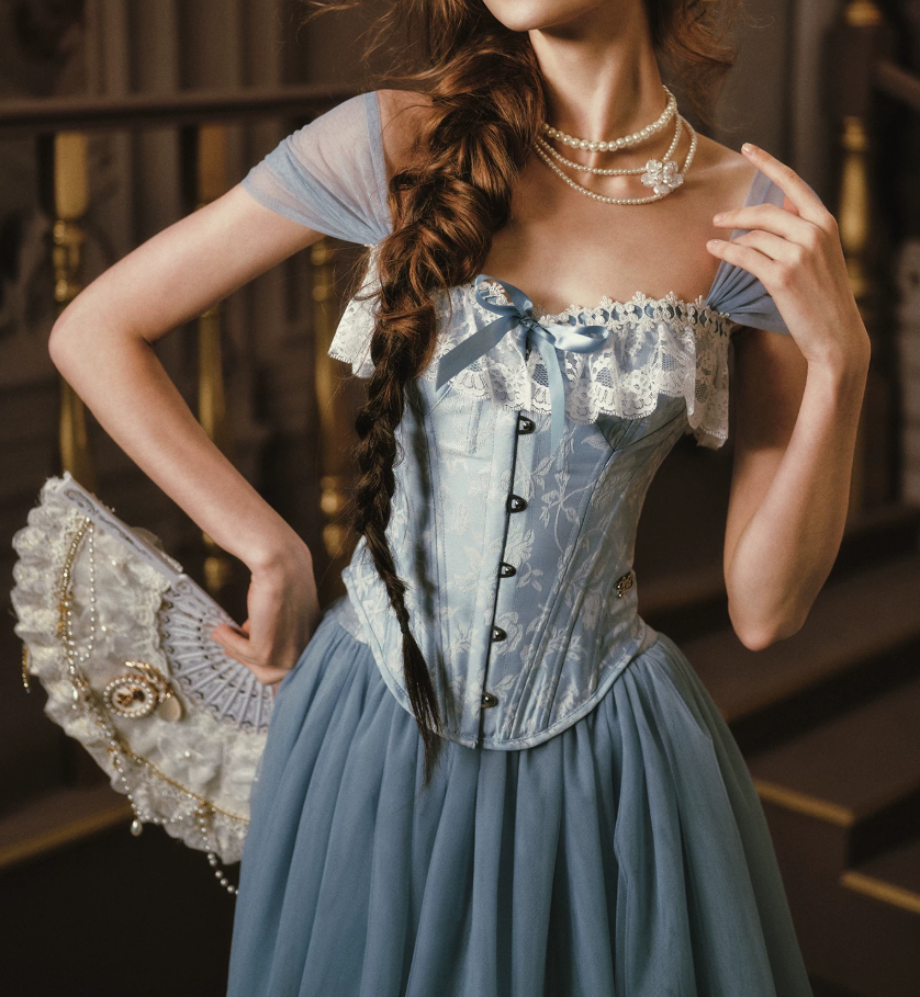 Trendy Short Sleeve Blue Prom Dress Tulle Lace A-Line Evening Dress C8551