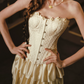 Ornate Strapless Yellow Prom Dress Applioques Tiered A-Line Evening Dress C8552