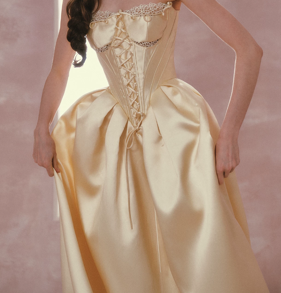 Robe de bal de princesse bustier à volants en satin long, robe de soirée C8117
