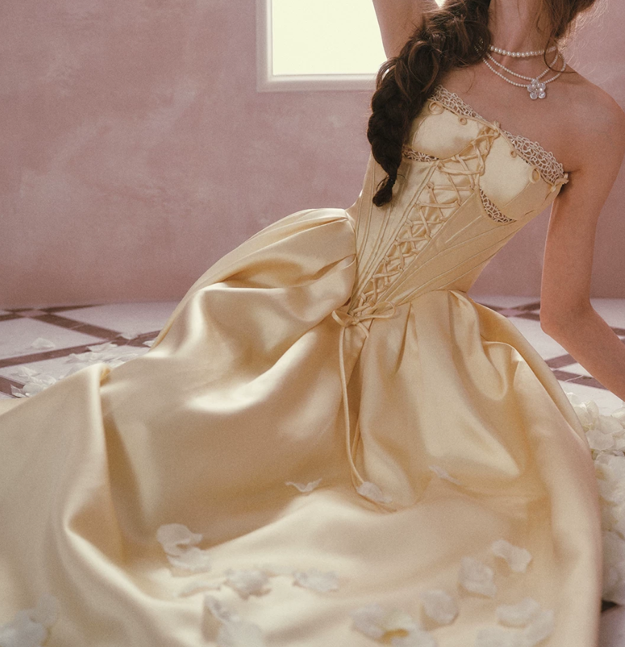 Robe de bal de princesse bustier à volants en satin long, robe de soirée C8117