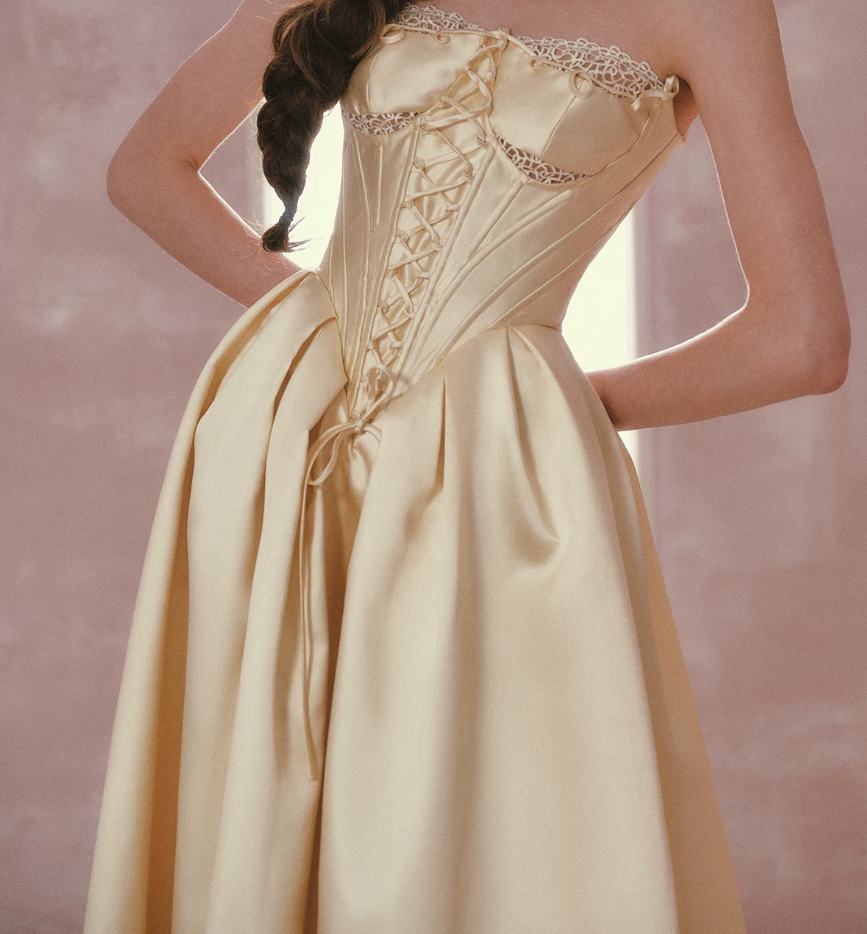 Robe de bal de princesse bustier à volants en satin long, robe de soirée C8117