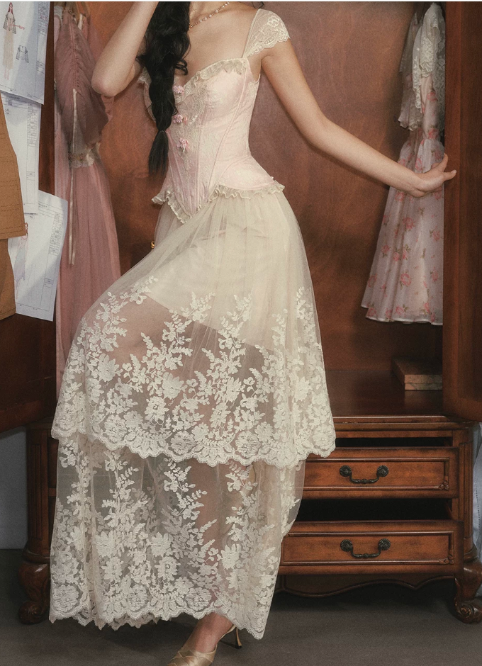 Robe de bal de princesse bustier à volants en satin long, robe de soirée C8117