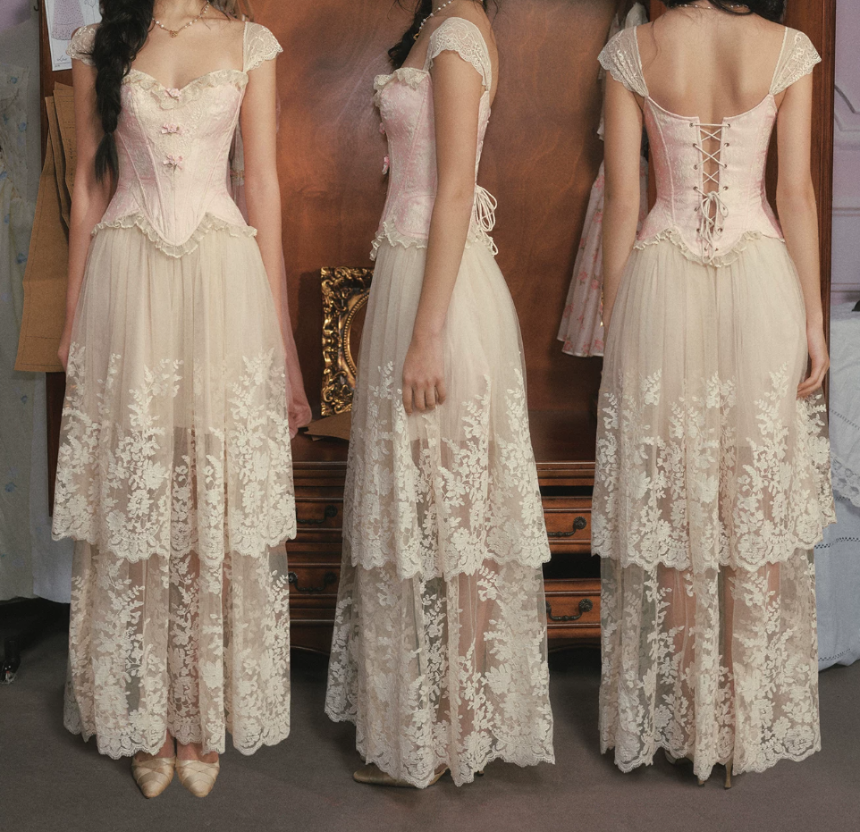 Robe de bal de princesse bustier à volants en satin long, robe de soirée C8117