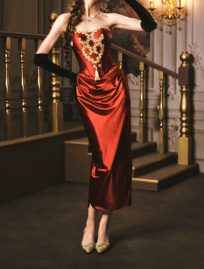 Robe de bal de princesse bustier à volants en satin long, robe de soirée C8117