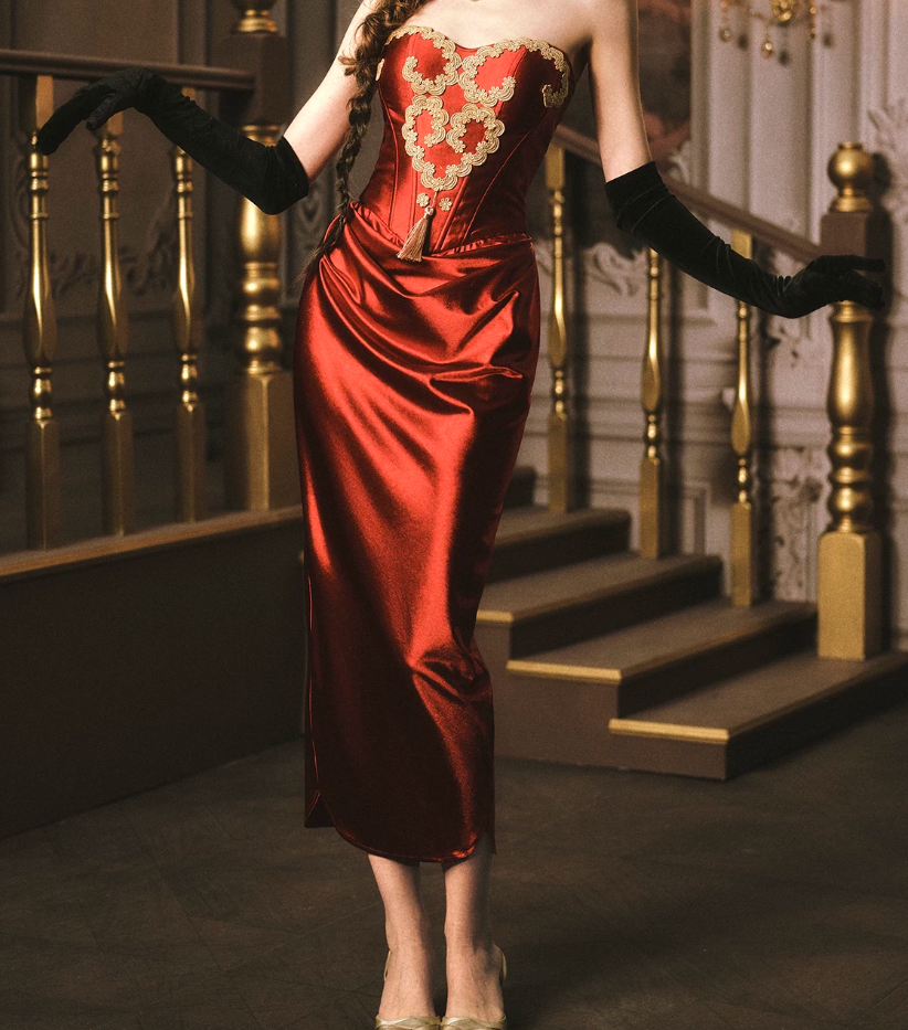 Robe de bal de princesse bustier à volants en satin long, robe de soirée C8117