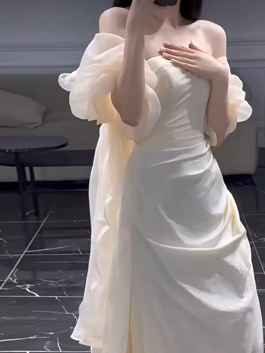 Robe de mariée longue blanche sirène de conte de fées, épaules dénudées, C855