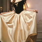 Chic Off-Shoulder Black & Gold Prom Dress Satin A-Line Evening Dress C8562