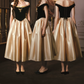 Chic Off-Shoulder Black & Gold Prom Dress Satin A-Line Evening Dress C8562