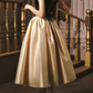 Chic Off-Shoulder Black & Gold Prom Dress Satin A-Line Evening Dress C8562