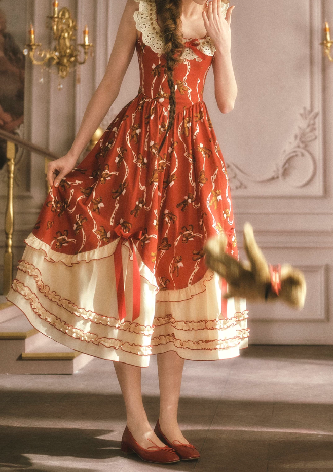 Adorable Square Neck Red Prom Dress Florals Bows A-Line Evening Dress C8564