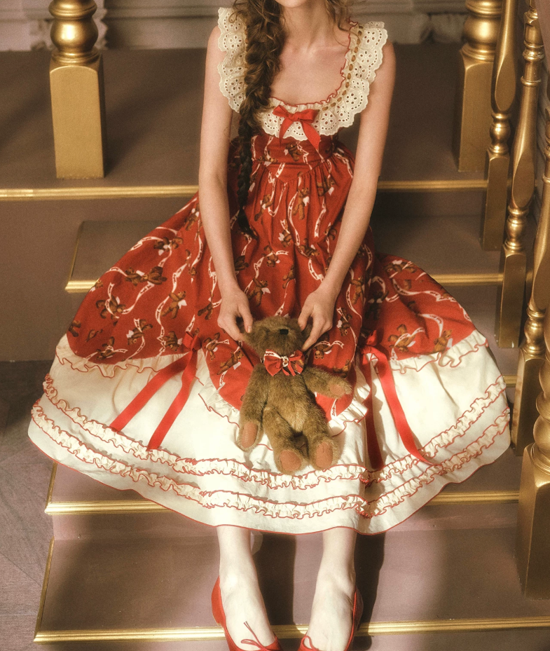 Adorable Square Neck Red Prom Dress Florals Bows A-Line Evening Dress C8564
