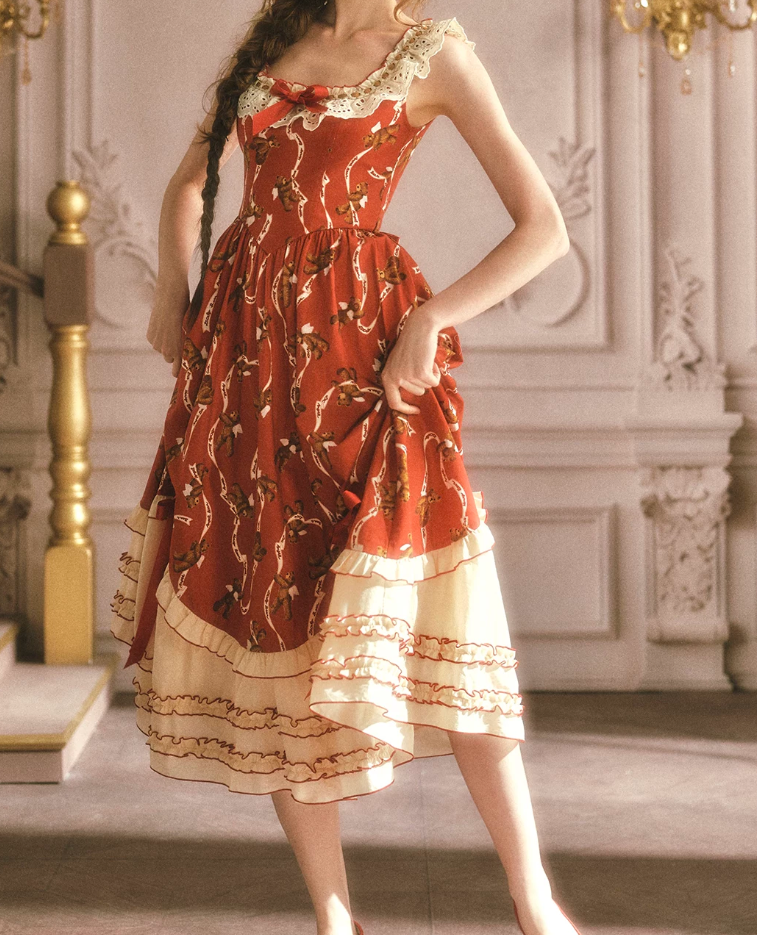 Adorable Square Neck Red Prom Dress Florals Bows A-Line Evening Dress C8564