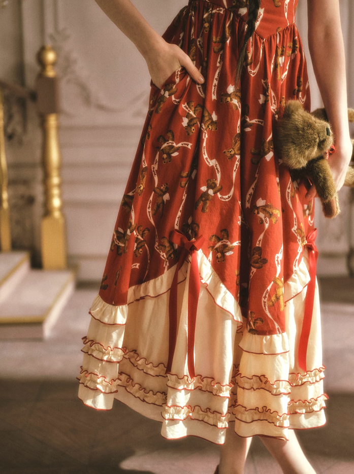 Adorable Square Neck Red Prom Dress Florals Bows A-Line Evening Dress C8564