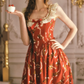 Adorable Square Neck Red Prom Dress Florals Bows A-Line Evening Dress C8564