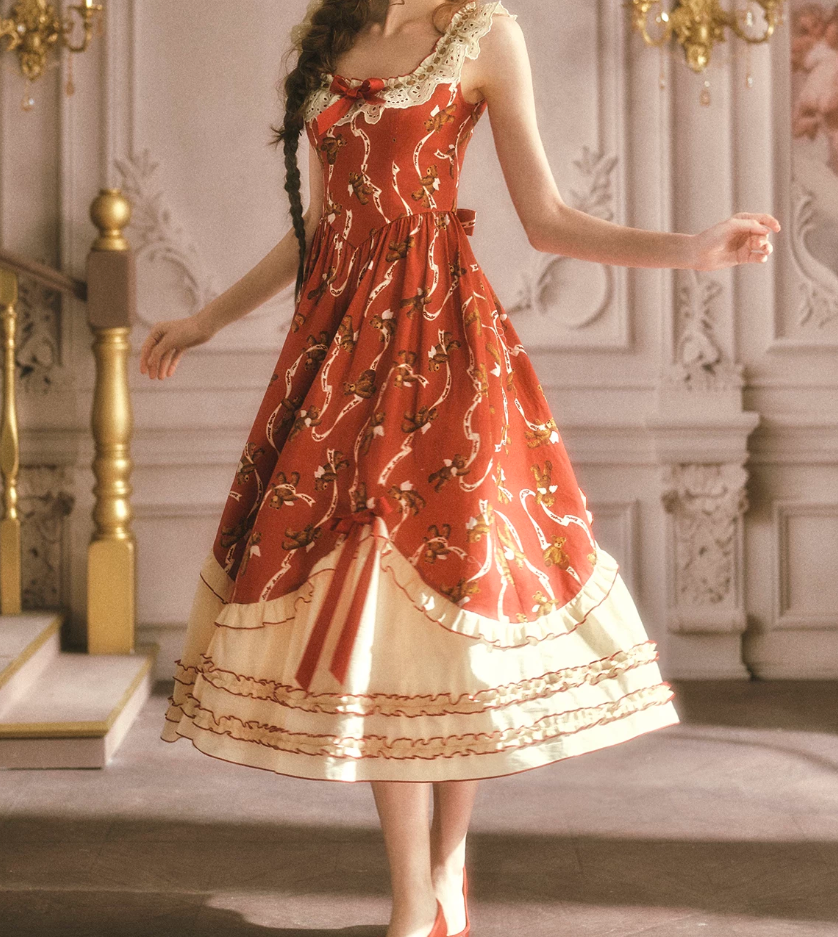 Adorable Square Neck Red Prom Dress Florals Bows A-Line Evening Dress C8564