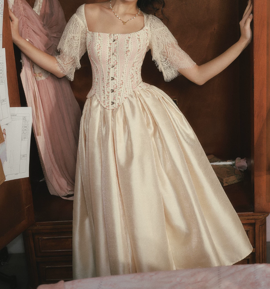 Robe de bal de princesse bustier à volants en satin long, robe de soirée C8117
