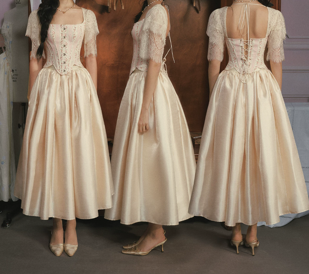 Robe de bal de princesse bustier à volants en satin long, robe de soirée C8117