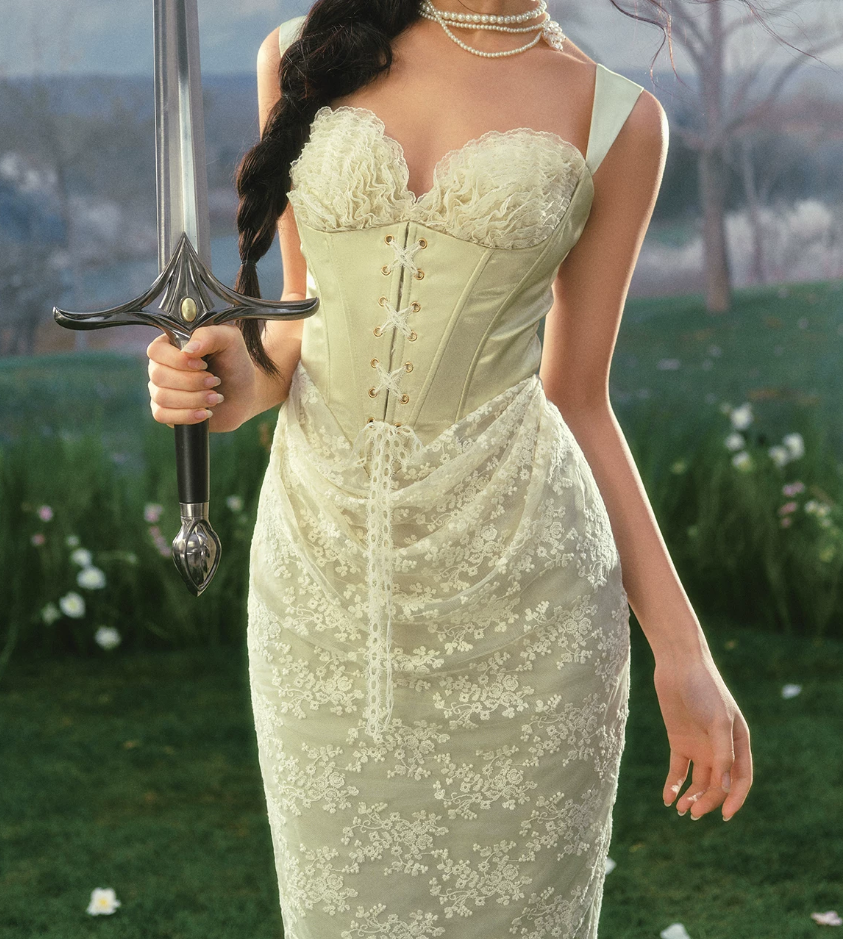 Robe de bal de princesse bustier à volants en satin long, robe de soirée C8117