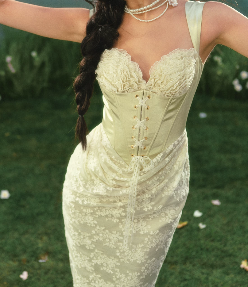 Robe de bal de princesse bustier à volants en satin long, robe de soirée C8117