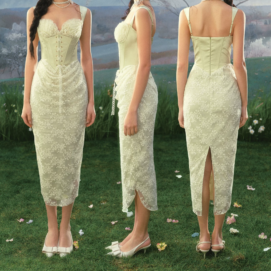 Robe de bal de princesse bustier à volants en satin long, robe de soirée C8117