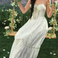 Robe de bal de princesse bustier à volants en satin long, robe de soirée C8117