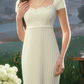 Graceful Short Sleeve White Prom Dress Pearls Pleated Sheath Evening Dress C8573