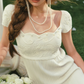 Graceful Short Sleeve White Prom Dress Pearls Pleated Sheath Evening Dress C8573