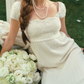 Graceful Short Sleeve White Prom Dress Pearls Pleated Sheath Evening Dress C8573