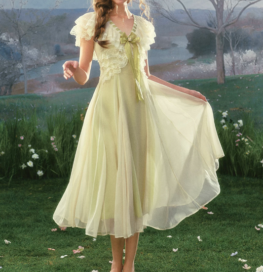 Ethereal V Neck Tulle Prom Dress Green Ruffled Lace A-Line Evening Dress C8575