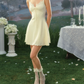 Mini robe de soirée en satin, sans bretelles, sans manches, ligne a, simple, C899