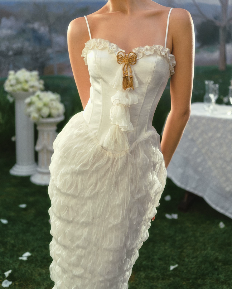 Robe de bal de princesse bustier à volants en satin long, robe de soirée C8117