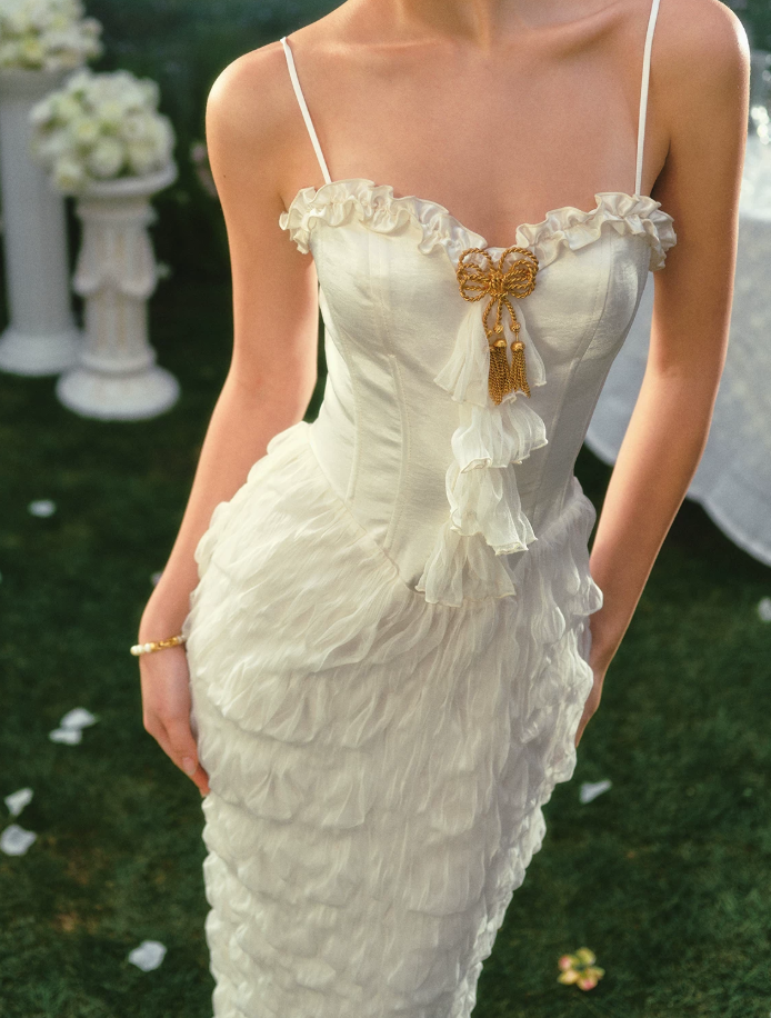 Robe de bal de princesse bustier à volants en satin long, robe de soirée C8117