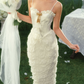Robe de bal de princesse bustier à volants en satin long, robe de soirée C8117