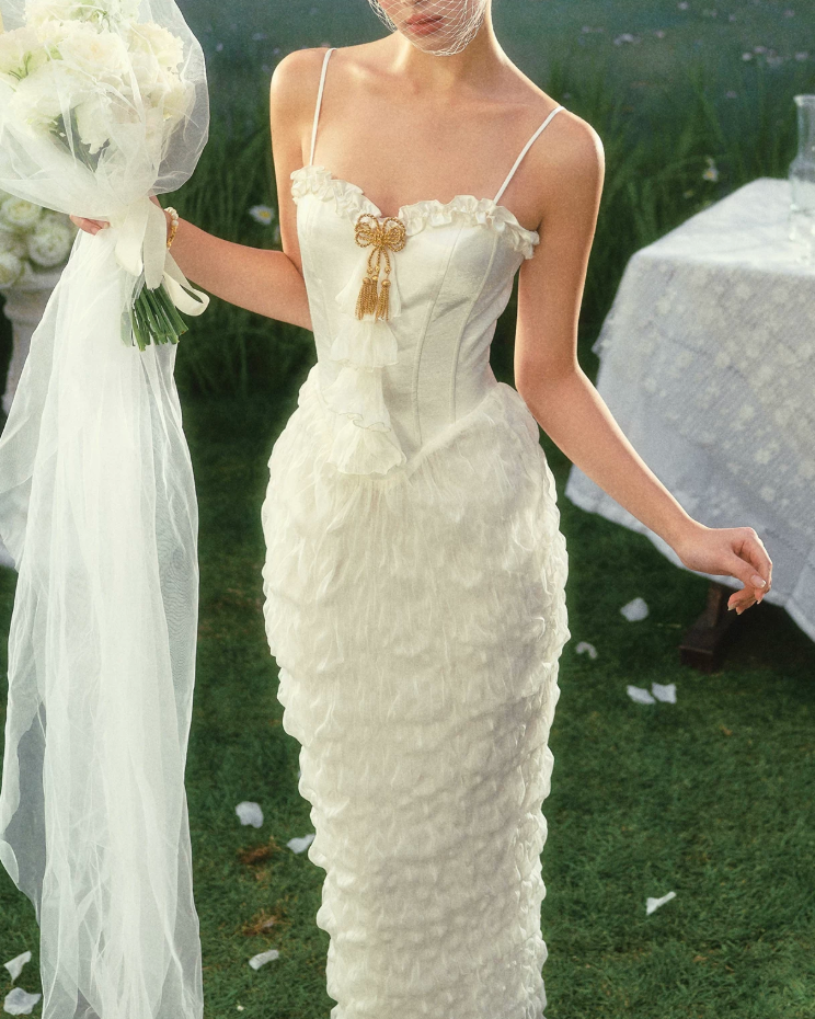 Robe de bal de princesse bustier à volants en satin long, robe de soirée C8117