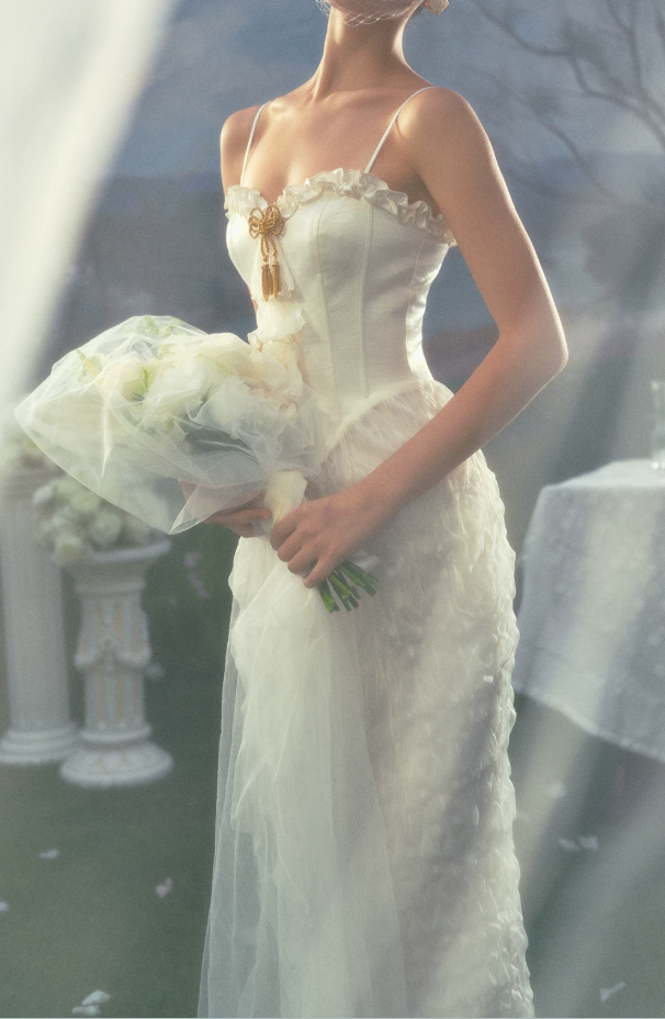 Robe de bal de princesse bustier à volants en satin long, robe de soirée C8117