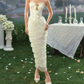 Robe de bal de princesse bustier à volants en satin long, robe de soirée C8117