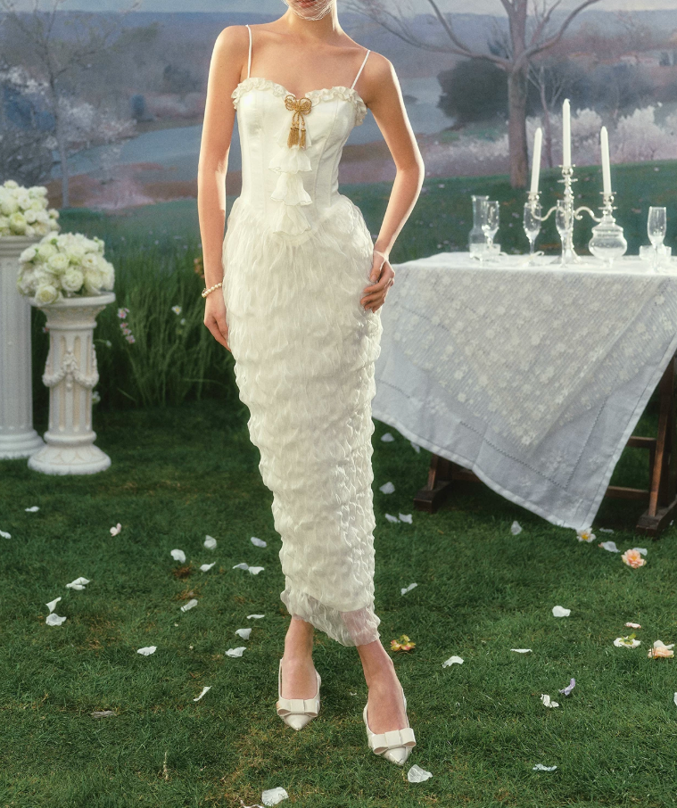 Robe de bal de princesse bustier à volants en satin long, robe de soirée C8117