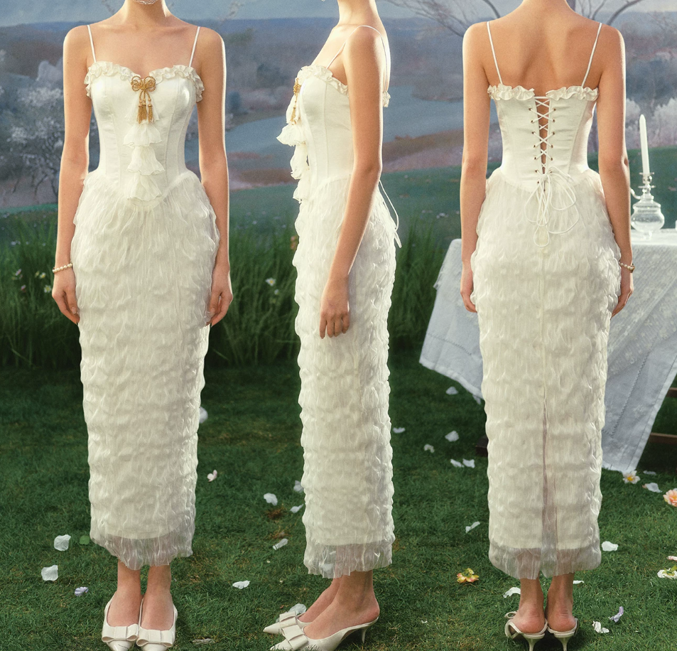 Robe de bal de princesse bustier à volants en satin long, robe de soirée C8117