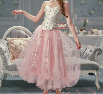 Robe de bal de princesse bustier à volants en satin long, robe de soirée C8117