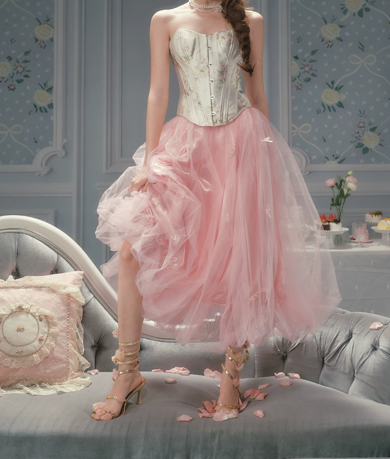 Robe de bal de princesse bustier à volants en satin long, robe de soirée C8117