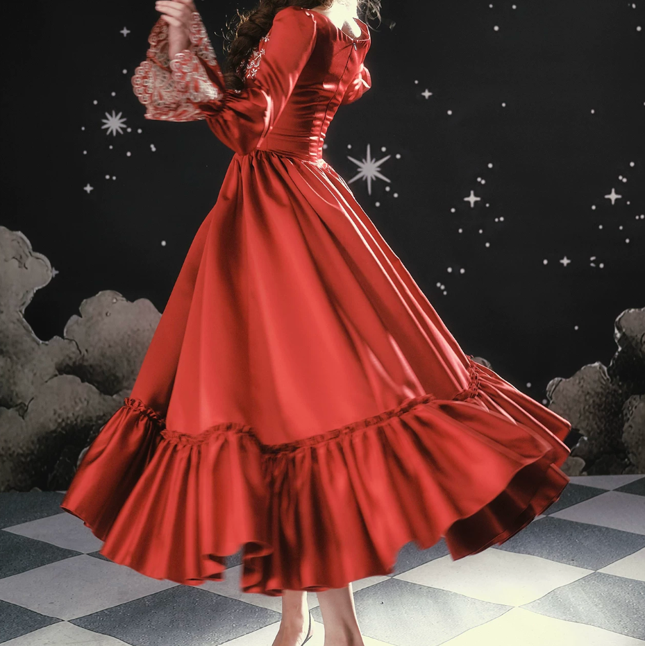 Robe de bal de princesse bustier à volants en satin long, robe de soirée C8117