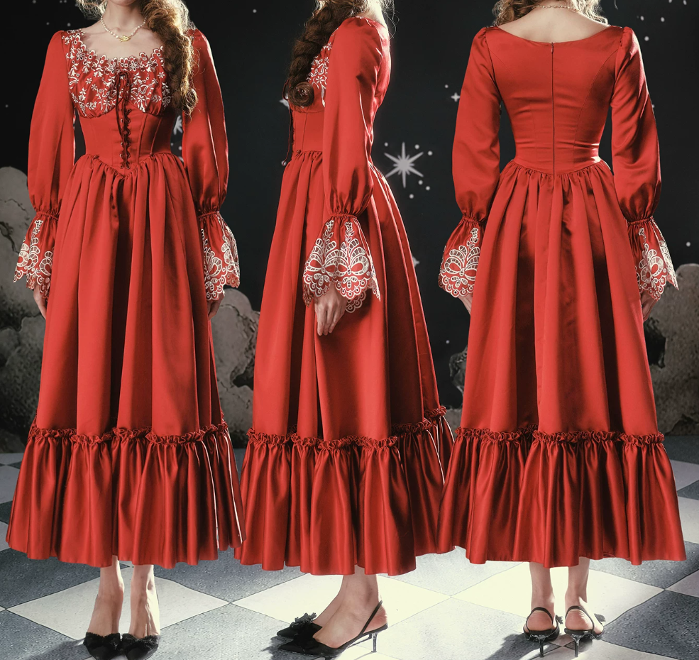 Robe de bal de princesse bustier à volants en satin long, robe de soirée C8117