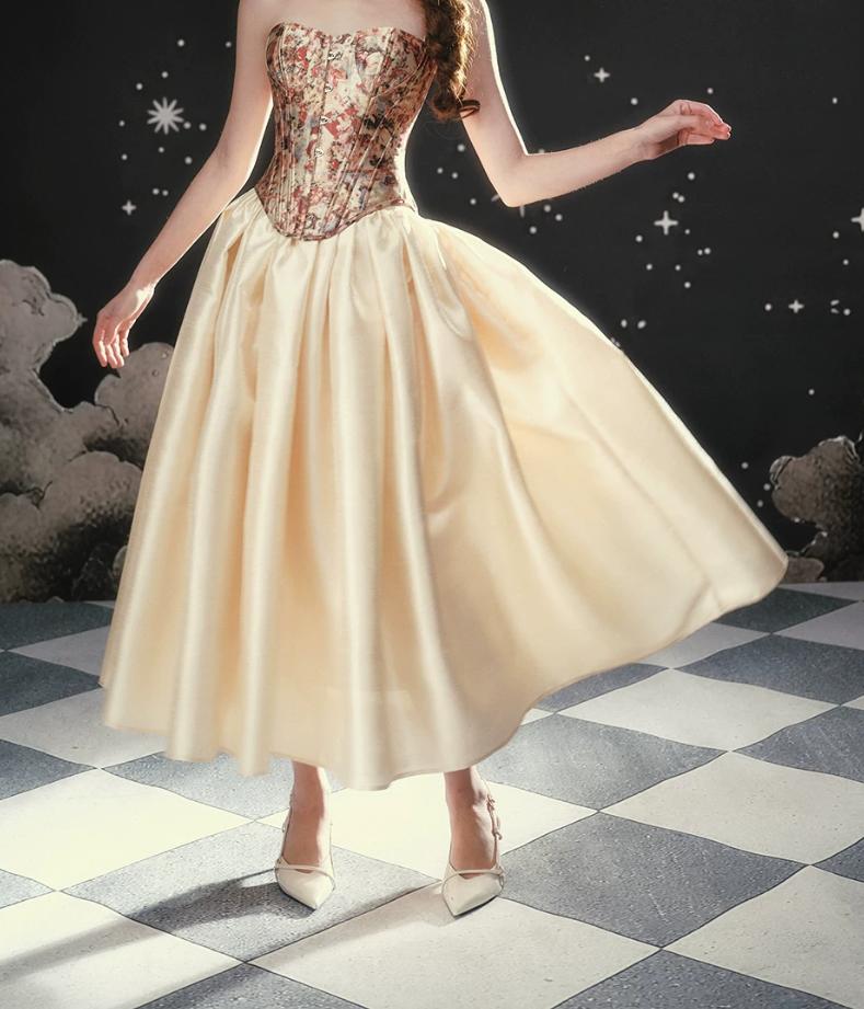 Robe de bal de princesse bustier à volants en satin long, robe de soirée C8117