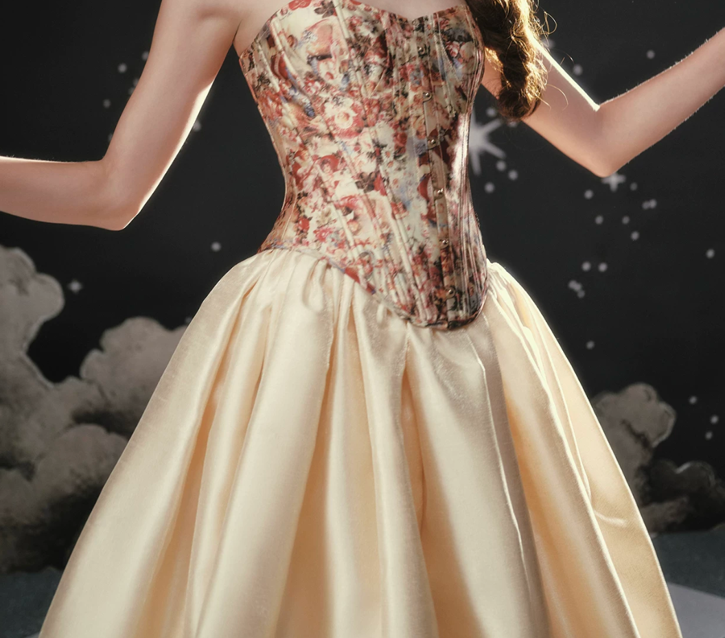 Robe de bal de princesse bustier à volants en satin long, robe de soirée C8117